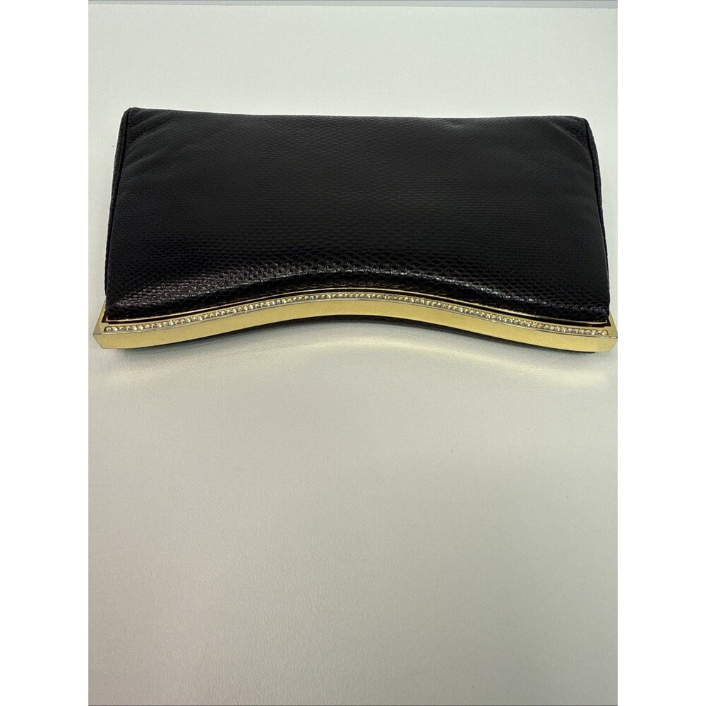 Judith Leiber Black Lizard Snakeskin Leather Rhinestone Clutch Bag Comb Vintage - Picture 4 of 16